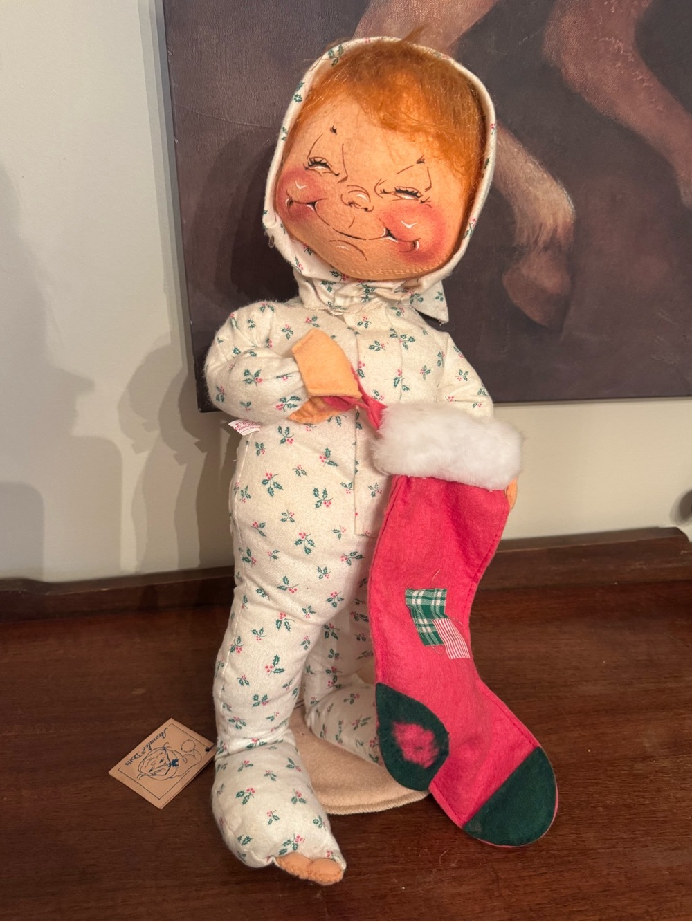 Vintage 1981 Annalee Mobilitee Christmas Kid in Pajamas with Stocking